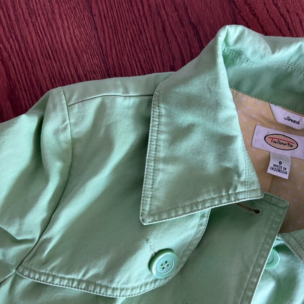 Talbots Stretch Pea Coat Jacket Size 8 Tie Waist Pistachio Size Medium - Picture 14 of 15